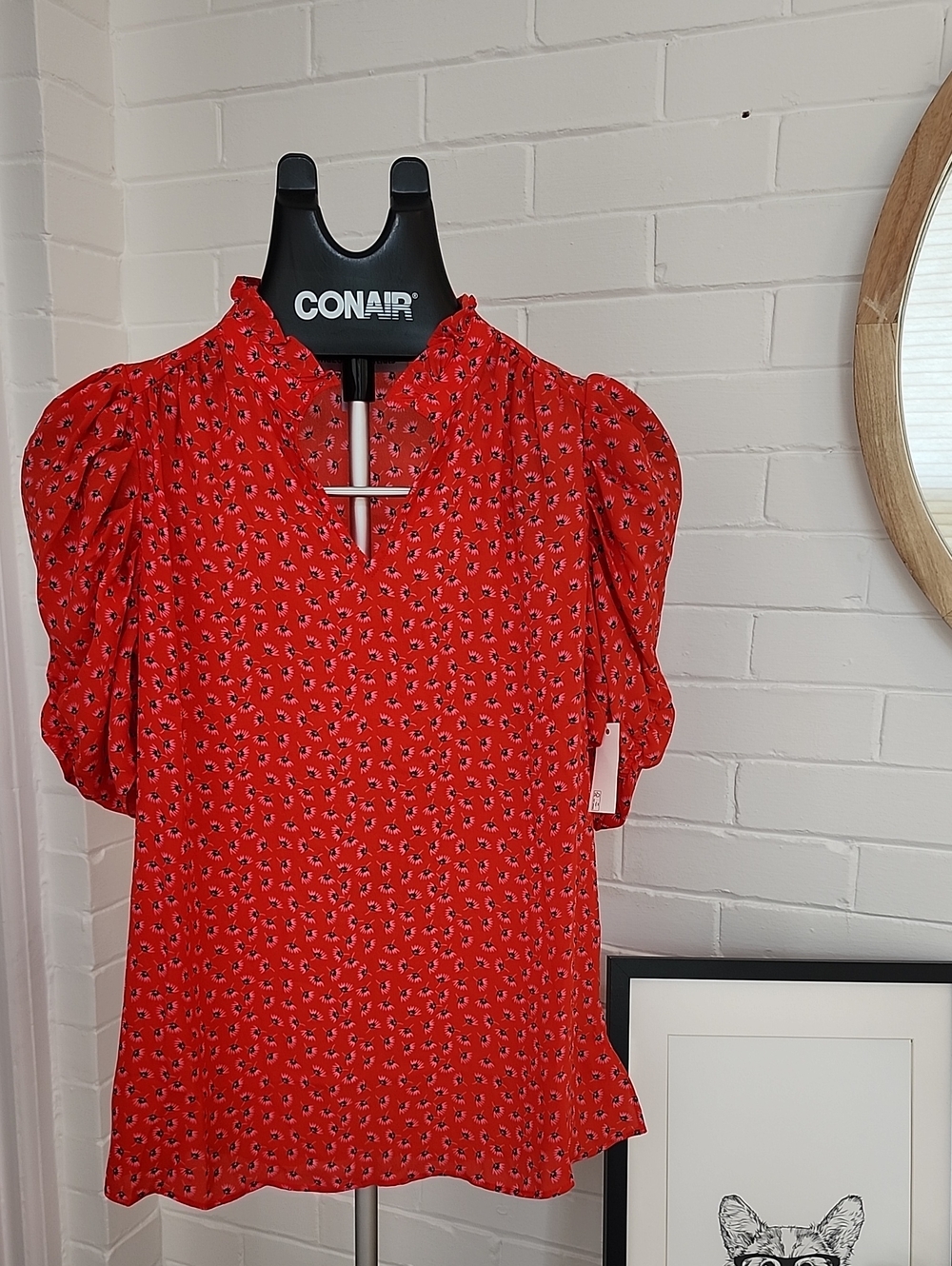 Red Poppy Floral Top, Women Xs